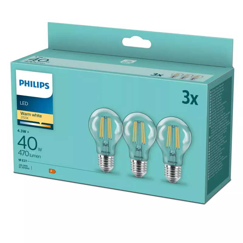 Philips LED-Lampe Warmweiß 2700 K 4,3 W E27 F