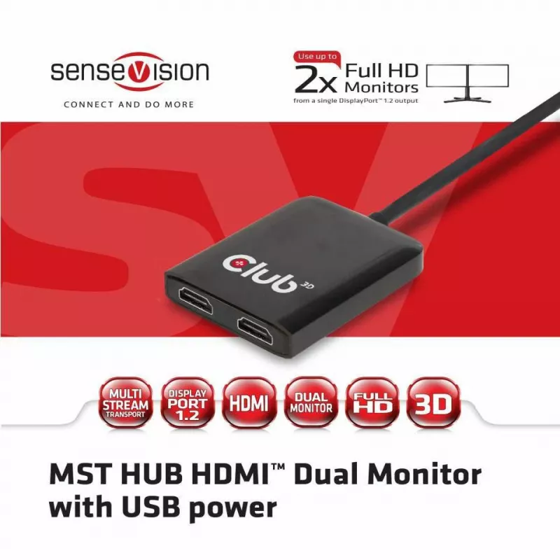 CLUB3D Multi Stream Transport Hub DisplayPort 1.2 to HDMI Dual Monitor