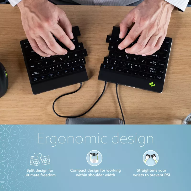 R-Go Tools Ergonomische Tastatur R-Go Split Break v2 mit Break-Software, ergonomische geteilte Tastatur, QWERTY (NORDIC), kabelgebunden, schwarz