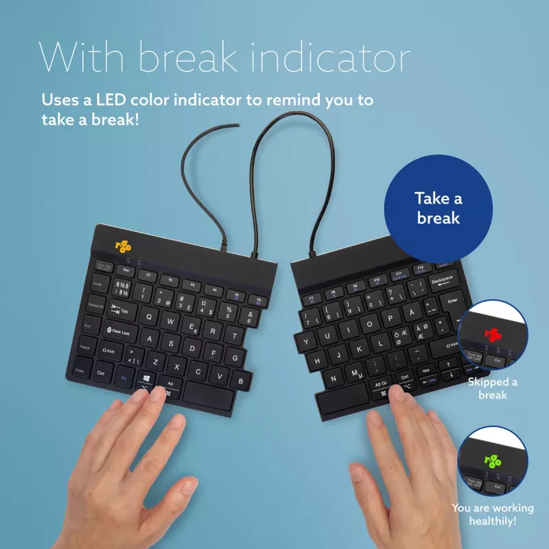 R-Go Tools Ergonomische Tastatur R-Go Split Break v2 mit Break-Software, ergonomische geteilte Tastatur, QWERTY (NORDIC), kabelgebunden, schwarz