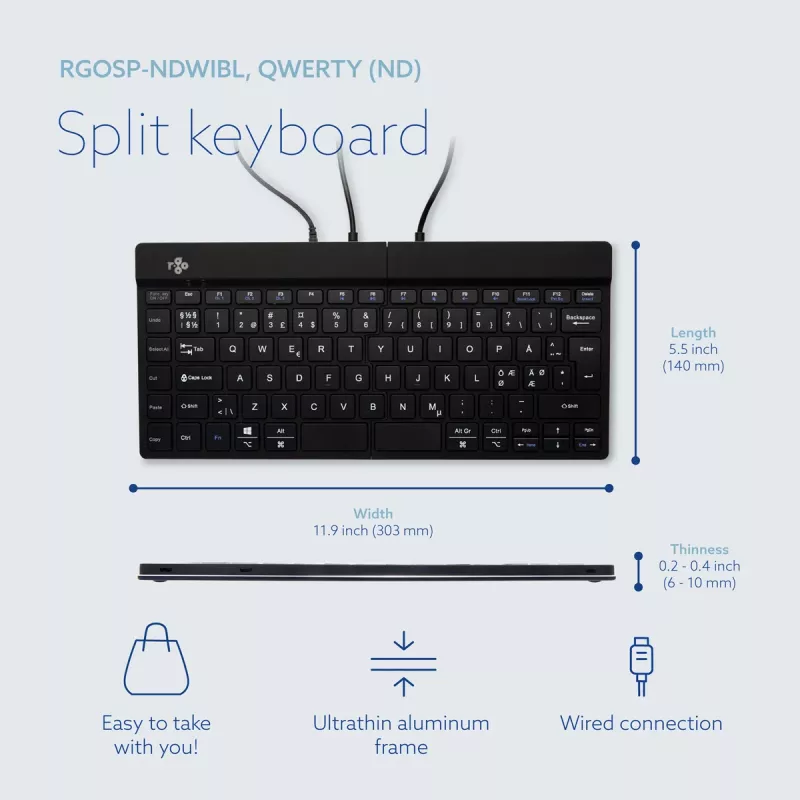 R-Go Tools Ergonomische Tastatur R-Go Split Break v2 mit Break-Software, ergonomische geteilte Tastatur, QWERTY (NORDIC), kabelgebunden, schwarz