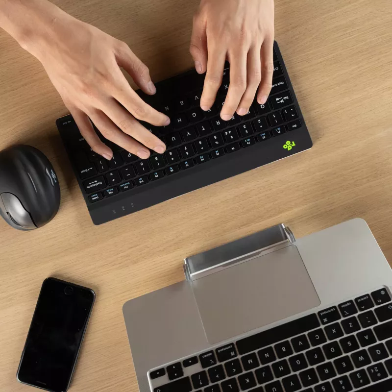 Ergonomische Tastatur R-Go Tools R-Go Compact Break, kompakte Tastatur mit Pausensoftware, AZERTY (FR), Bluetooth, schwarz