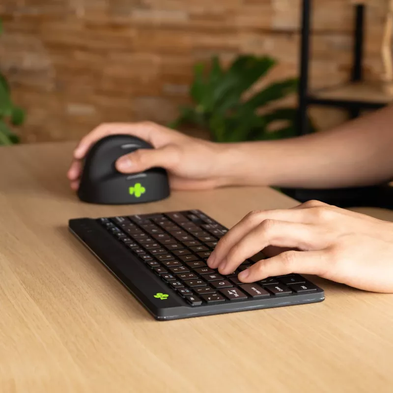 Ergonomische Tastatur R-Go Tools R-Go Compact Break, kompakte Tastatur mit Pausensoftware, AZERTY (FR), Bluetooth, schwarz