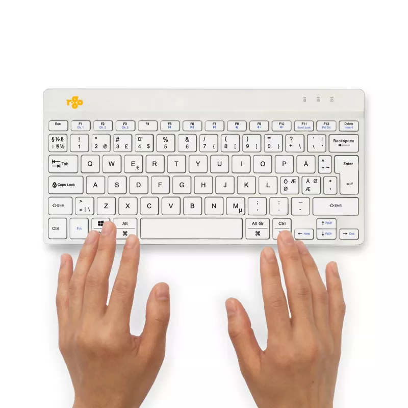 R-Go Tools Ergonomische Tastatur R-Go Compact Break, kompakte Tastatur mit Pausensoftware, QWERTY (NORDIC), Bluetooth, weiß