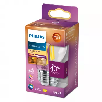 LED-Filament-Kerzenlampe Philips Filament Candle Clear 3,4 W (470 lm) P45 E27, Warm Glow, CRI 90