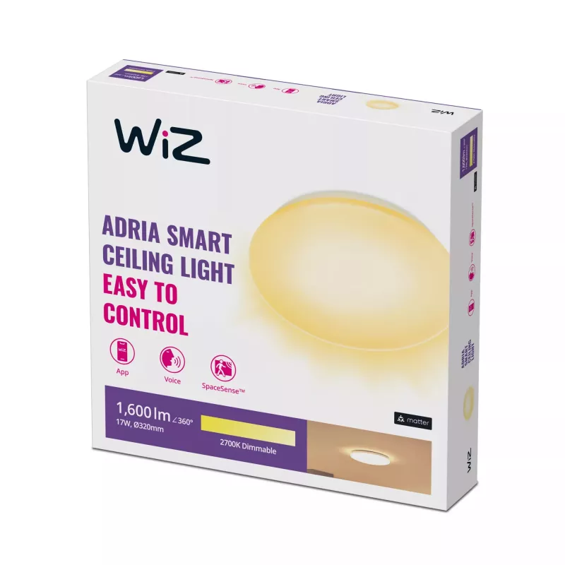 Intelligente Deckenleuchte Wiz Adria Ceiling 17 W — Wi‑Fi/Bluetooth, 320×68 mm, weiß