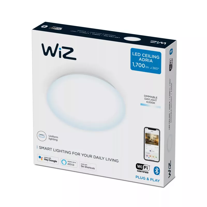 Intelligente Deckenleuchte Signify WiZ Adria 17 W – Wi‑Fi/Bluetooth, 320×320×68 mm, weiß