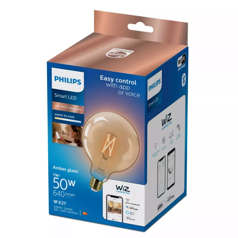 Intelligente Lampe Philips Filament Globe amber 7W G125 E27 LED