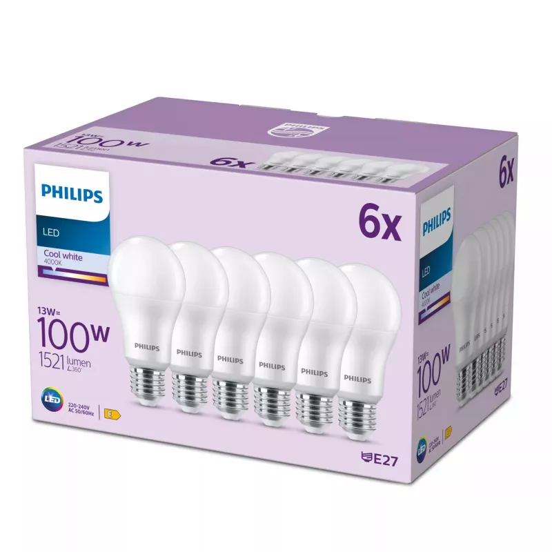 LED-Lampe Signify Philips 13W (entspricht 100W) A67 E27 1521 lm 4000K Kaltweiß 6 Stk.
