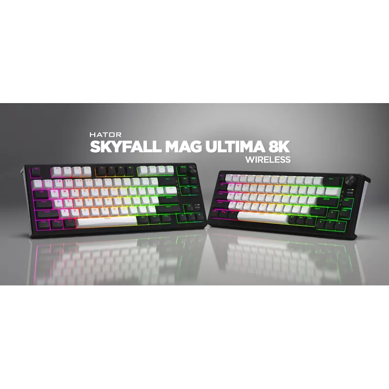 HATOR Skyfall 65 MAG ULTIMA 8K kabellose Tastatur Gaming USB + RF Wireless + Bluetooth QWERTY US English Schwarz, Weiß