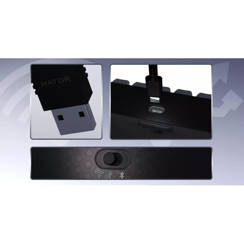 HATOR Skyfall Pro Wireless 100 Tastatur Gaming USB + RF Wireless + Bluetooth QWERTY US English Schwarz, Grau