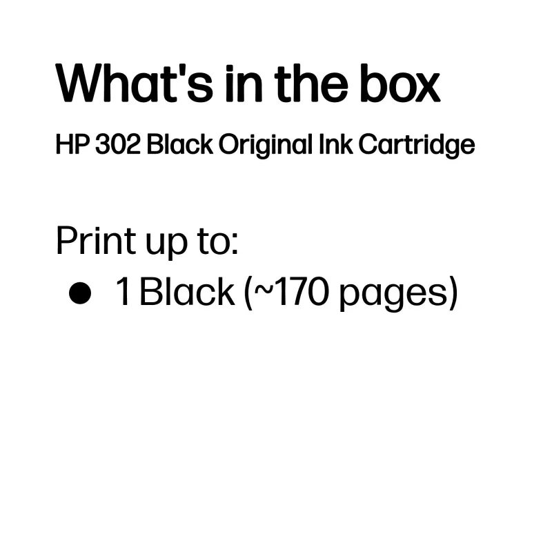HP 302 Schwarz Original Druckerpatrone, Schwarz, 1 Stück, 170 Seiten
