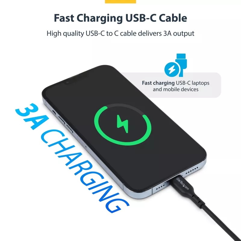 StarTech.com 1 m (3,3 ft) USB-C-Ladekabel, 2er-Pack, USB-C-Kabel, USB 2.0 Typ-C Laptop-Ladekabel, 60 W 3 A Power Delivery, TPE-Mantel, USB-C-Datenübertragungskabel, M/M