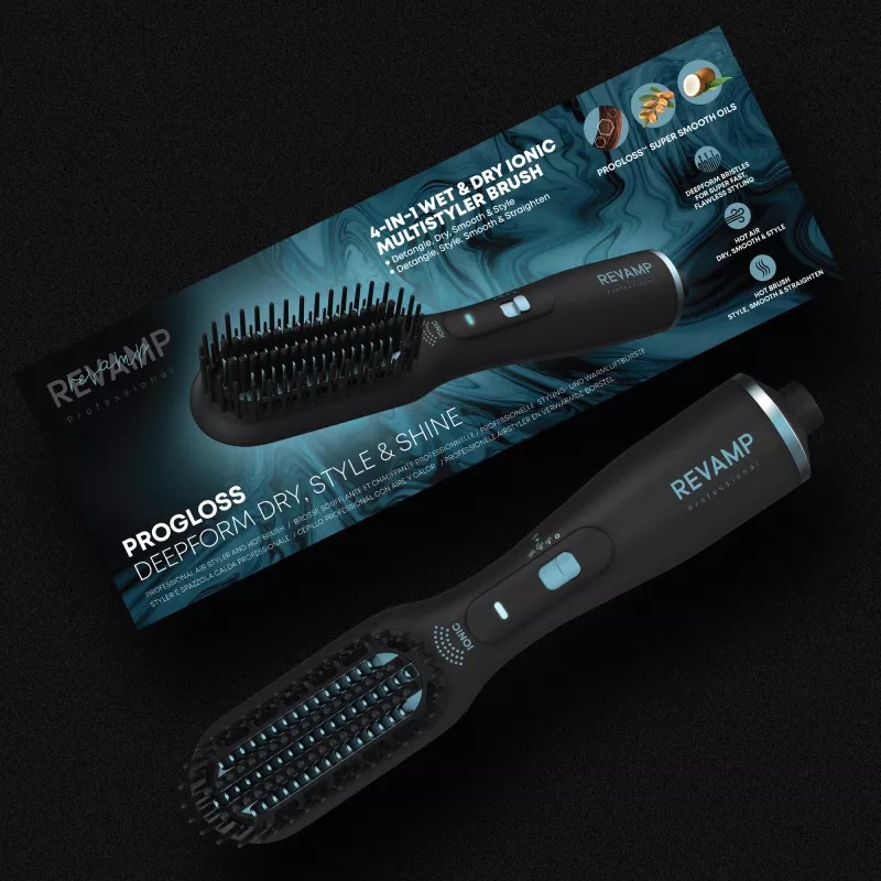 Revamp Progloss Deepform gerade & Style Blow Heißluftbürste Warm Schwarz 550 W 3 m