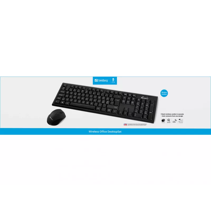 Sandberg Wireless Office DesktopSet INT, Wireless, RF Wireless, Membrane, QWERTY, Schwarz, Maus inklusive