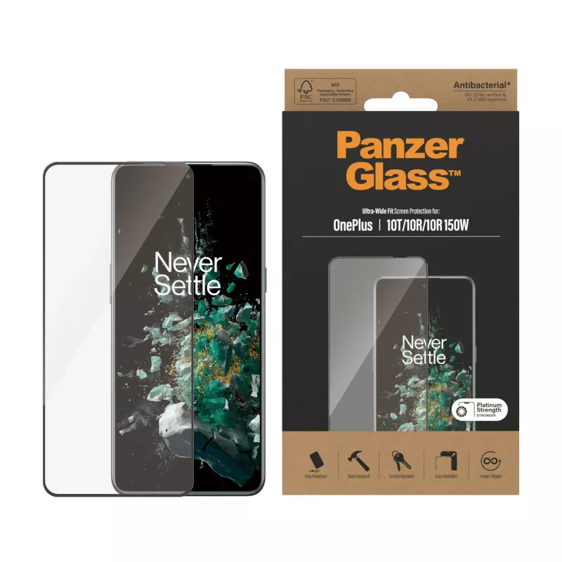 PanzerGlass ® Displayschutz OnePlus 10T | 10R | 10R | 150W | Ultra-Wide Fit | Schwarz