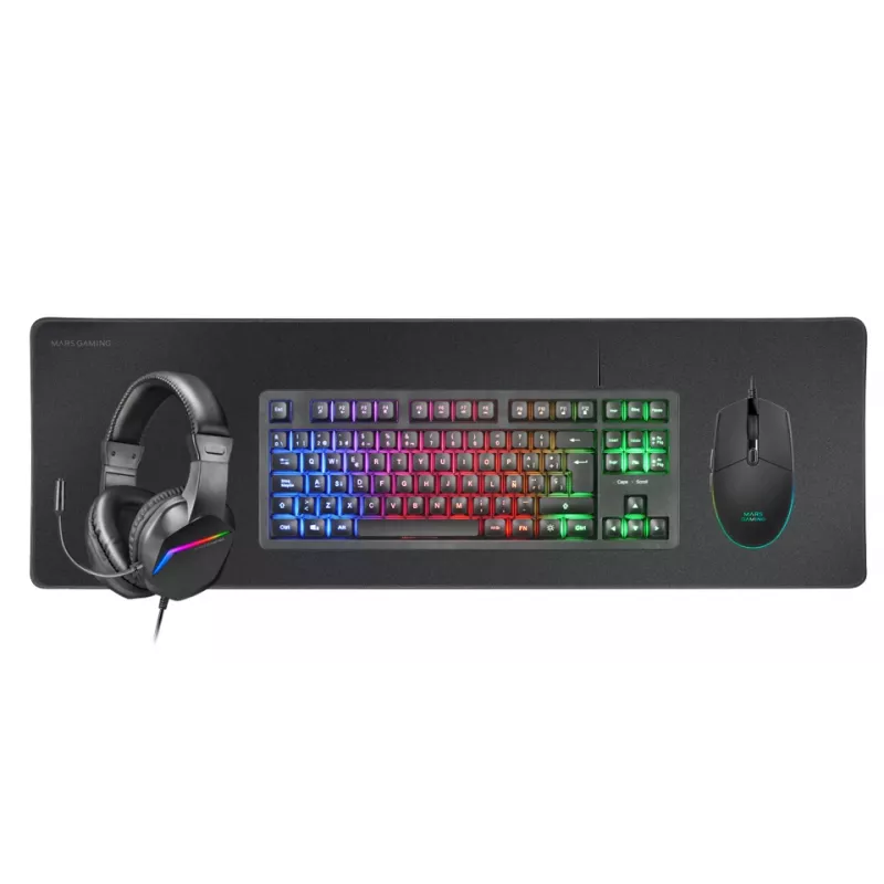 Mars Gaming 4-in-1 Gaming Combo MCP-RGB3, Kabelgebunden, USB, Membran, RGB LED, Schwarz, Maus inklusive