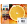 Epson Oranges Multipack 5-Farben 33 Claria Premium Ink, Standard, Schwarz, Fotoschwarz, Cyan, Magenta, Gelb, pigmentbasierte Tinte, farbstoffbasierte Tinte, 6,4 ml, 4,5 ml