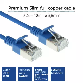 ACT Blue 1,5 m LSZH U/FTP CAT6A Rechenzentrums-Slimline-Patchkabel mit rastnasenschutz und RJ45-Steckern