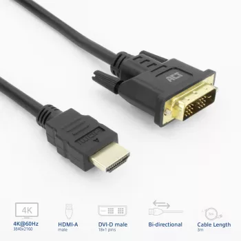 ACT AK3736 Videokabeladapter 3 m HDMI Typ A (Standard) DVI-D Schwarz