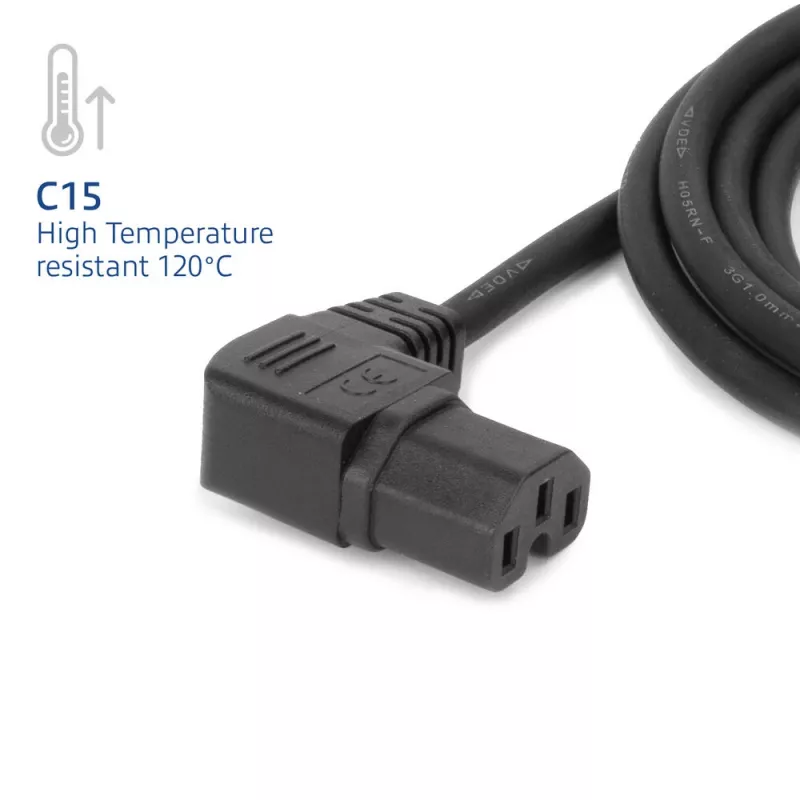 ACT Netzkabel C14 - C15 (abgewinkelt links) IEC60320 schwarz 2 m