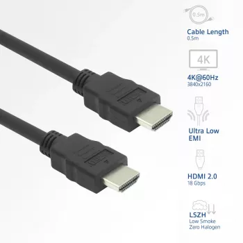 HDMI-Kabel ACT AK3871 – 1 m, HDMI Typ A auf Typ A, HDMI 2.0, 18 Gbit/s, ARC, vergoldete Kontakte, schwarz