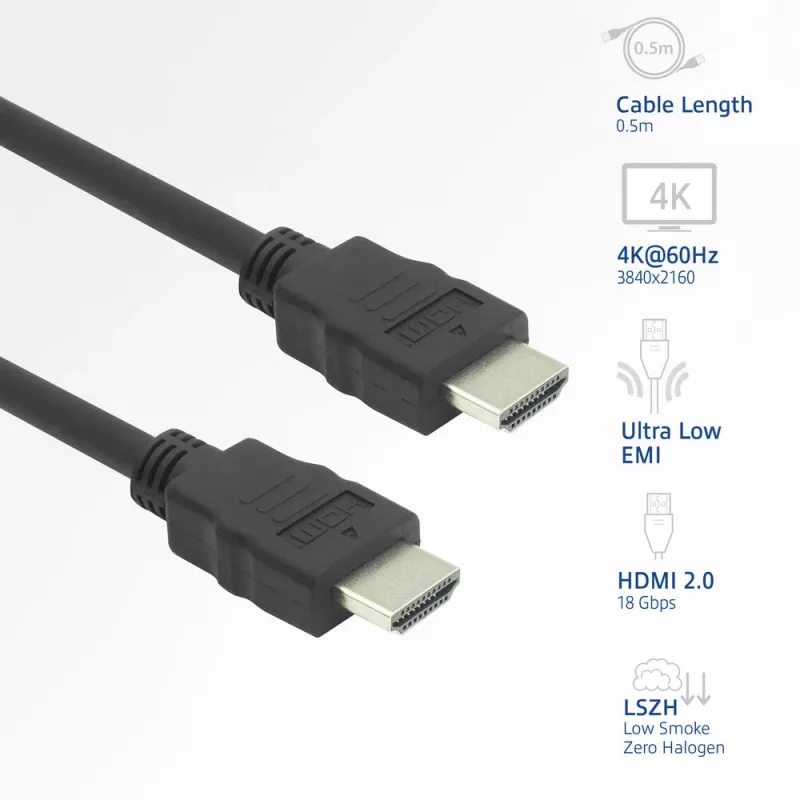 HDMI-Kabel ACT AK3871 – 1 m, HDMI Typ A auf Typ A, HDMI 2.0, 18 Gbit/s, ARC, vergoldete Kontakte, schwarz
