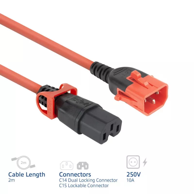 ACT Powercord C14 IEC Lock+ Dual Locking - C15 IEC Lock+ rot 2 m, PC3873