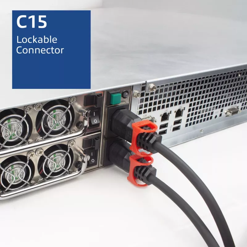 ACT Netzkabel CEE 7/7 Stecker (gewinkelt) - C15 IEC Lock+ schwarz 1 m, EL603S