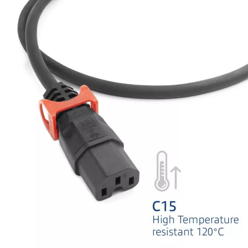 ACT Netzkabel CEE 7/7 Stecker (abgewinkelt) – C15 IEC Lock+ schwarz 2 m, EL604S