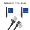 ACT Schwarz 3 m U/FTP CAT6A LSZH Slimline Patchkabel mit RJ45-Steckern 90° abgewinkelt links auf gerade