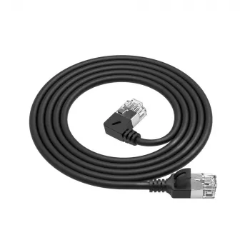 ACT Schwarz 5 m U/FTP CAT6A LSZH Slimline Patchkabel mit RJ45-Steckern, 90° gewinkelt links auf gerade