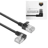 ACT Schwarz 0,25 Meter U/FTP CAT6A LSZH Slimline-Patchkabel mit RJ45-Steckern 90° abgewinkelt links auf gerade
