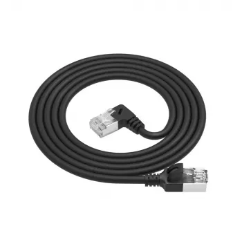 ACT Schwarz 5 m U/FTP CAT6A LSZH Slimline Patchkabel mit RJ45-Steckern 90° abgewinkelt rechts auf gerade