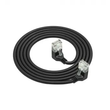 ACT Schwarz 0,25 Meter U/UTP CAT6A LSZH Slimline Patchkabel mit RJ45-Steckern 90° abgewinkelt nach unten auf 90° abgewinkelt nach unten