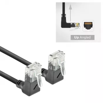 ACT Schwarz 1 Meter U/UTP CAT6A LSZH Slimline Patchkabel mit RJ45-Steckern 90°-gewinkelt nach oben auf 90°-gewinkelt nach oben