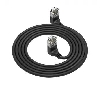 ACT Schwarz 5 Meter U/UTP CAT6A LSZH Slimline-Patchkabel mit RJ45-Steckern 90° abgewinkelt nach oben auf 90° abgewinkelt nach oben