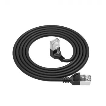 ACT Schwarz 1,5 m U/FTP CAT6A LSZH Slimline Patchkabel mit RJ45-Steckern 90° abgewinkelt nach unten zu gerade