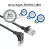 ACT Schwarz 0,25 Meter U/FTP CAT6A LSZH Slimline-Patchkabel mit RJ45-Steckern 90° abgewinkelt nach unten auf gerade