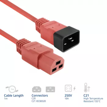 Netzkabel ACT C20–C21 IEC60320 rot 1 m, 250 V 16 A