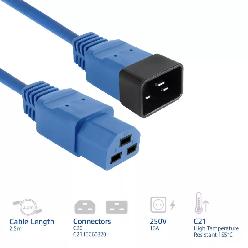 Netzkabel ACT C20–C21 IEC60320 blau 16A 250V 2,5m