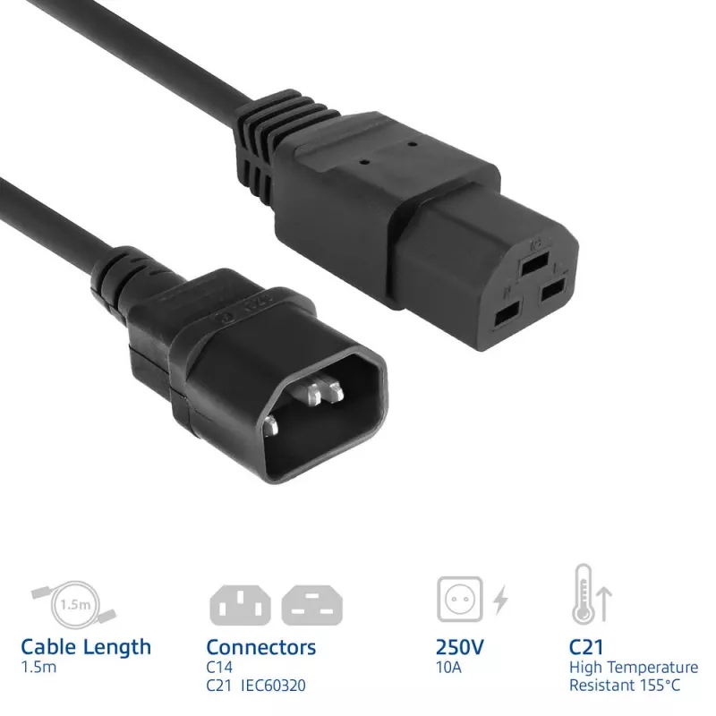 Netzkabel ACT C14 auf C21 IEC60320 schwarz 1 m, 250 V, 10 A