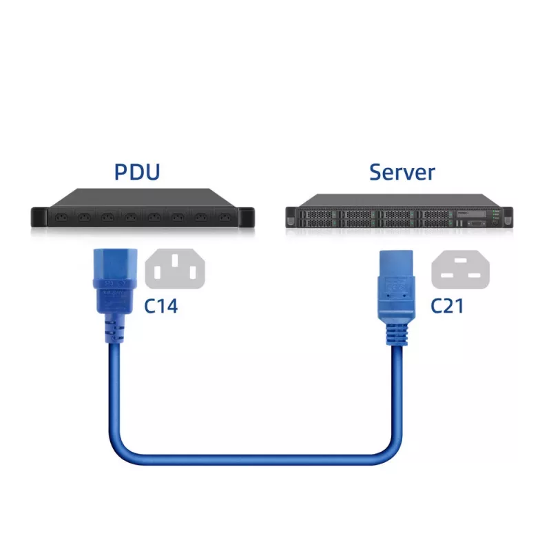 ACT-Netzkabel C14 auf C21 IEC60320 blau 1 m, 250 V 10 A