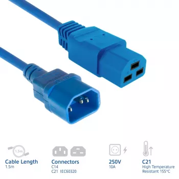 Netzkabel ACT C14 auf C21 IEC60320 blau 1,5 m, 250 V 10 A