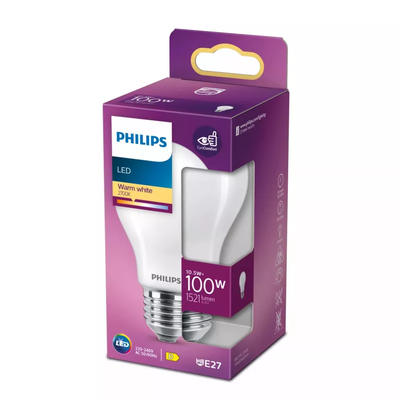 Philips LED-Filament-Birne A60 E27 10,5W (entspricht 100W), 1521 lm, 2700K, matt, 15.000 h