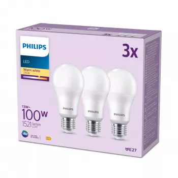 Philips Birne 100W A65 E27 x3, 13 W, 100 W, E27, 1521 lm, 15000 h, Warmweiß