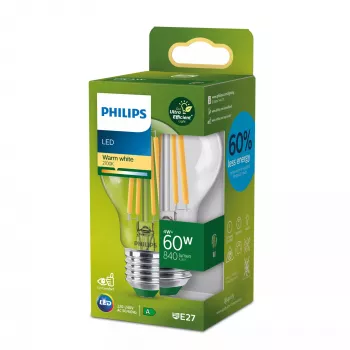 Philips Filament Birne Klar 60W A60 E27, 4 W, 60 W, E27, 840 lm, 50000 h, Warmweiß