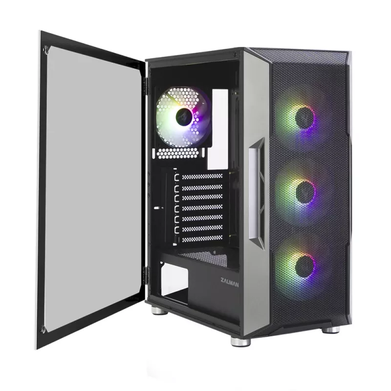 Zalman i3 Neo ATX Mid-Tower-Gehäuse mit RGB, 4 Lüfter, Schwarz