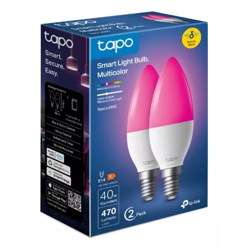 TP-Link Tapo L430C Smart-Lampe, 2er-Pack, mehrfarbig, E14
