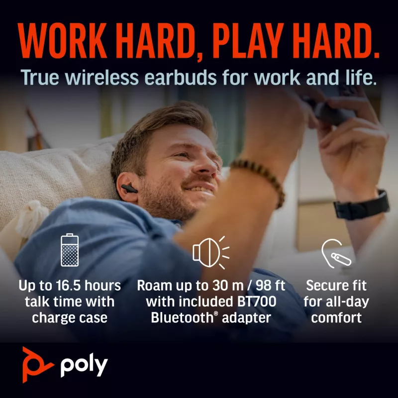 HP Poly Voyager Free 60+M UC Carbon Schwarz Earbuds +BT700 USB-C Adapter +Touchscreen-Ladecase